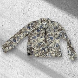 Christopher & Banks Unique vintage floral button-up jacket in blue & cream tones